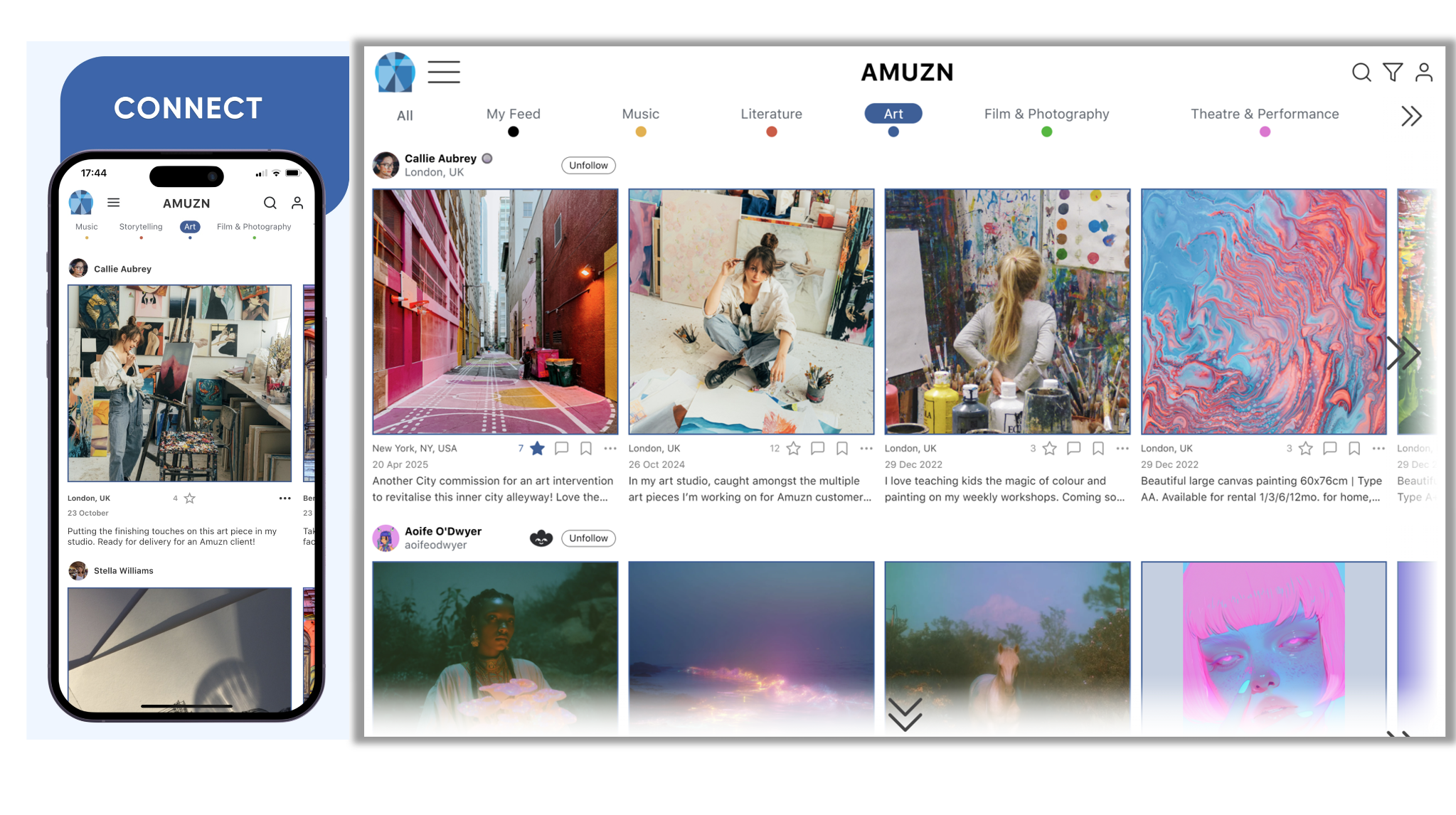 AMUZN Connect experience across mobile and desktop