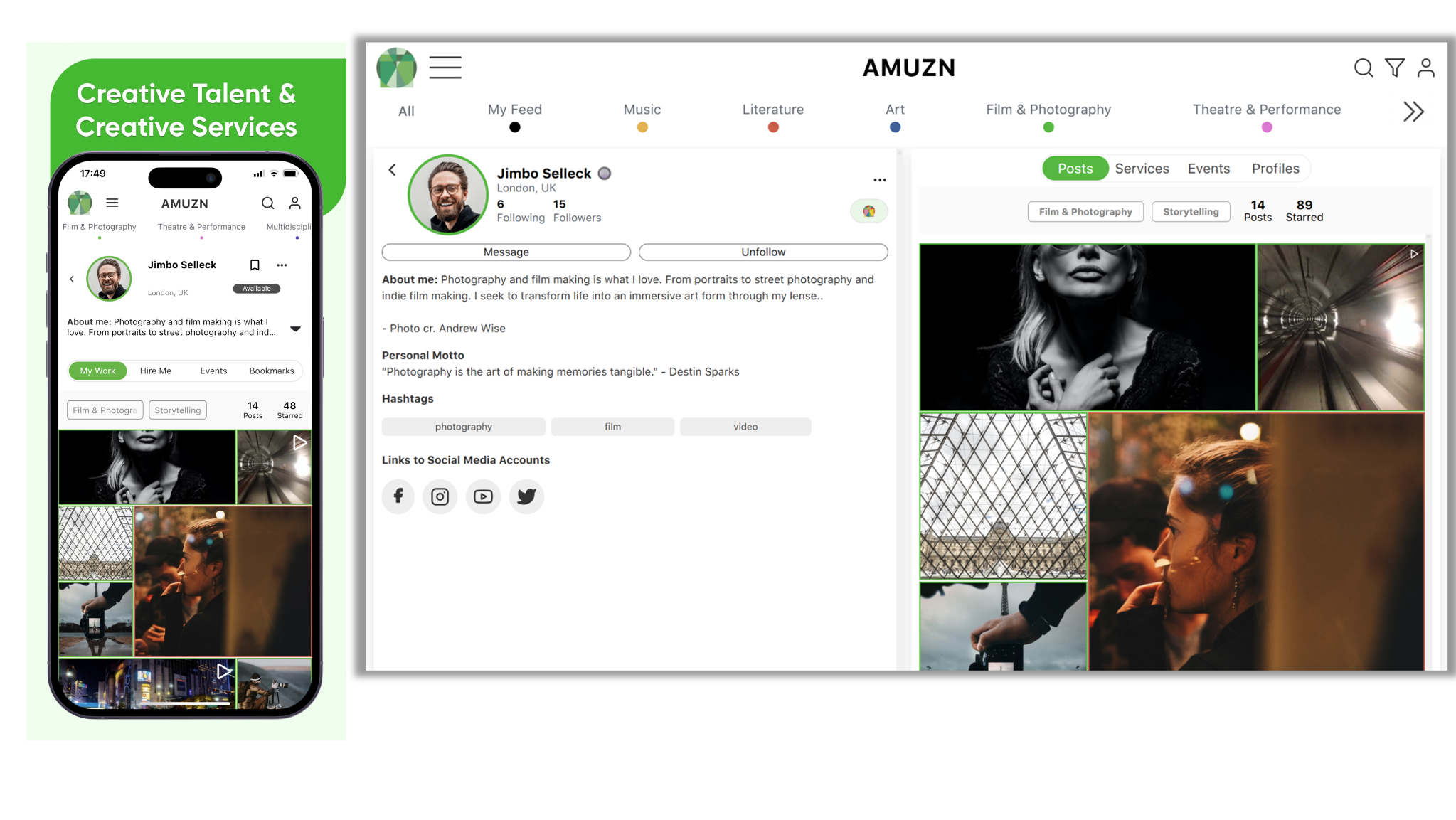 AMUZN Creative Talent and Creative Services experience across mobile and desktop